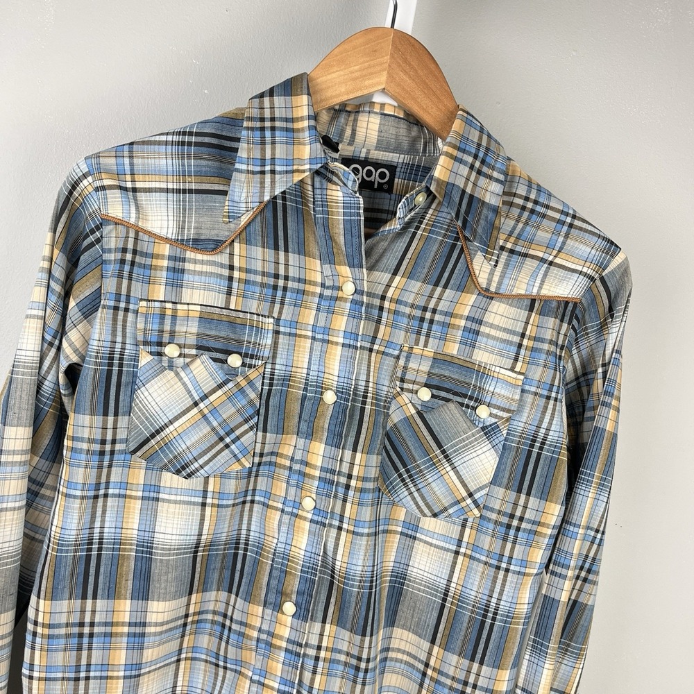 GAP Shirt Top Womens Juniors 11 Plaid Western Pearl Snap Cowgirl Vintage 70s/80s
